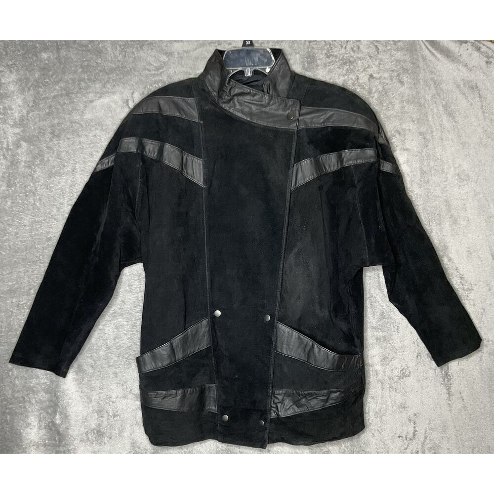 Vintage Niki Womens Large Black Suede Leather Asym Moto Jacket Korea Made